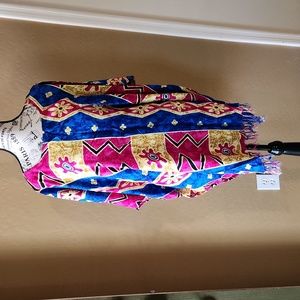 Vibrant Patterned Kimono with Fringe